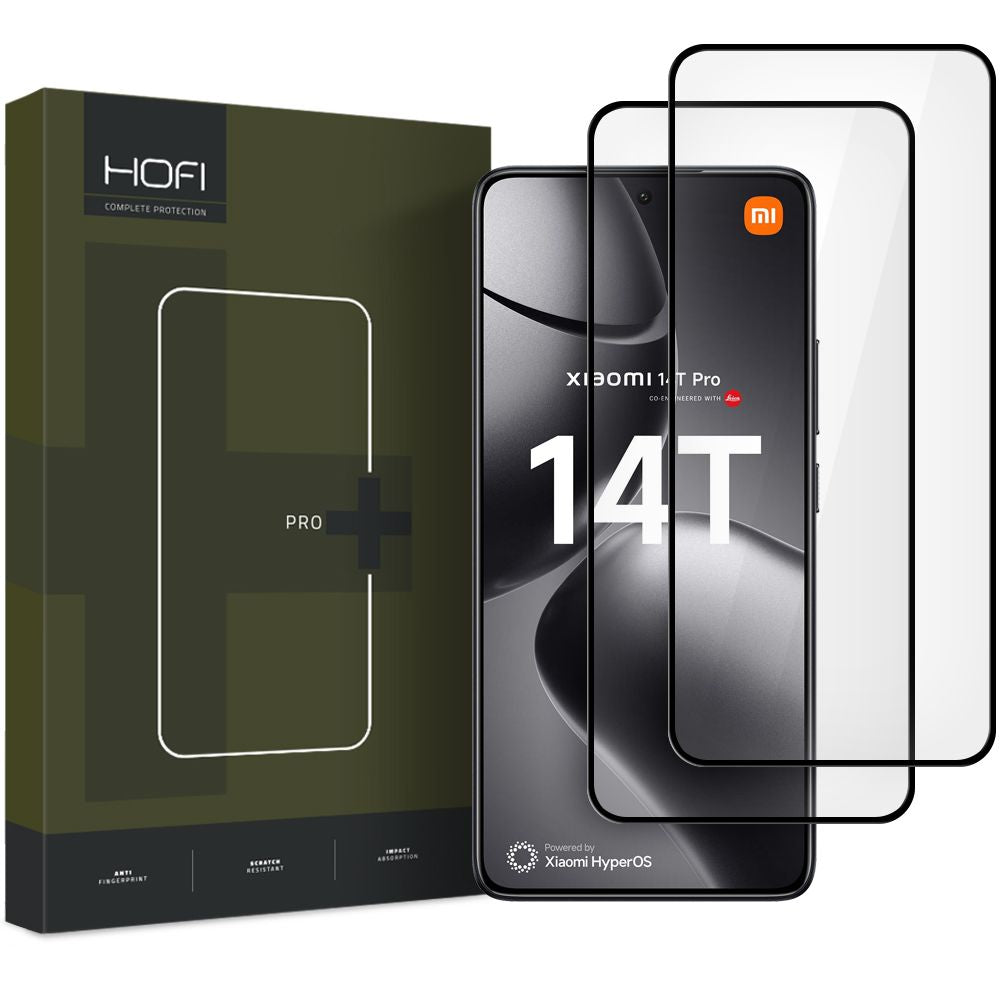 HOFI Glass PRO+ Screen Protector voor Xiaomi 14T Pro / 14T, Afgeschermd glas, Volledig gelijmd, Set van 2 stuks, 2.5D, Zwart 