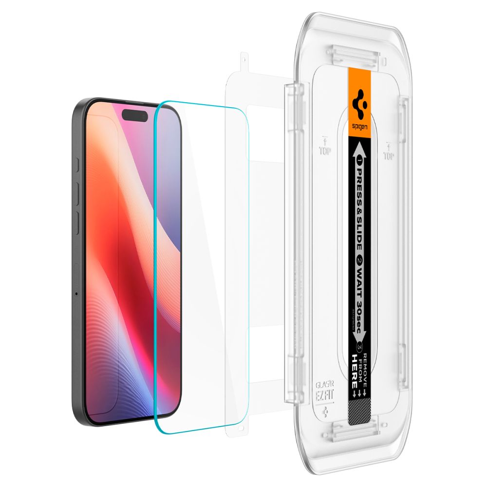 Spigen GlastR EZ FIT schermbeschermfolie voor Apple iPhone 17 Pro / 17 / 16 Pro, Gehard Glas, Volledige Lijm, Set van 2 stuks