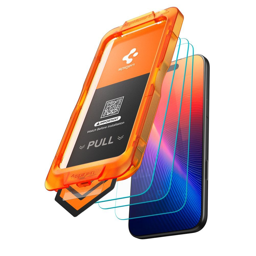 Beschermfolie Scherm Spigen GlastR Align Master Slim voor Apple iPhone 17, Gehard Glas, Volledige Lijm, Set van 3 stuks AGL10484