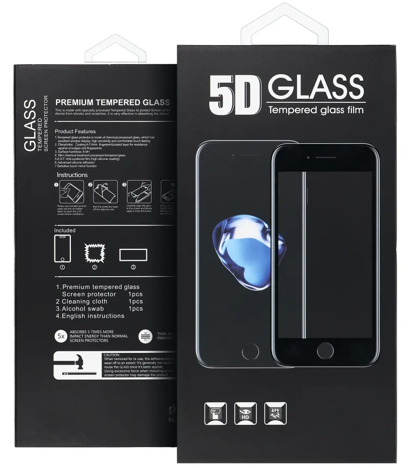 OEM schermbeschermfolie voor Motorola Edge 70, gehard glas, full glue, 5D, zwart