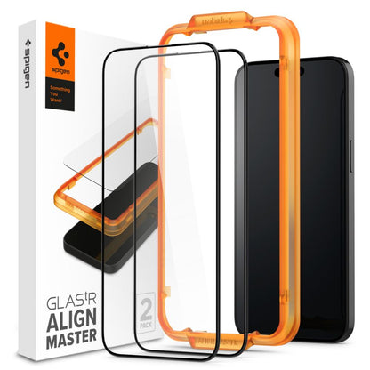 Spigen Align Master Screen Protector voor Apple iPhone 15 Pro, Beschermend Glas, Volledig gelijmd, Set 2 stuks, 2.5D, Zwart