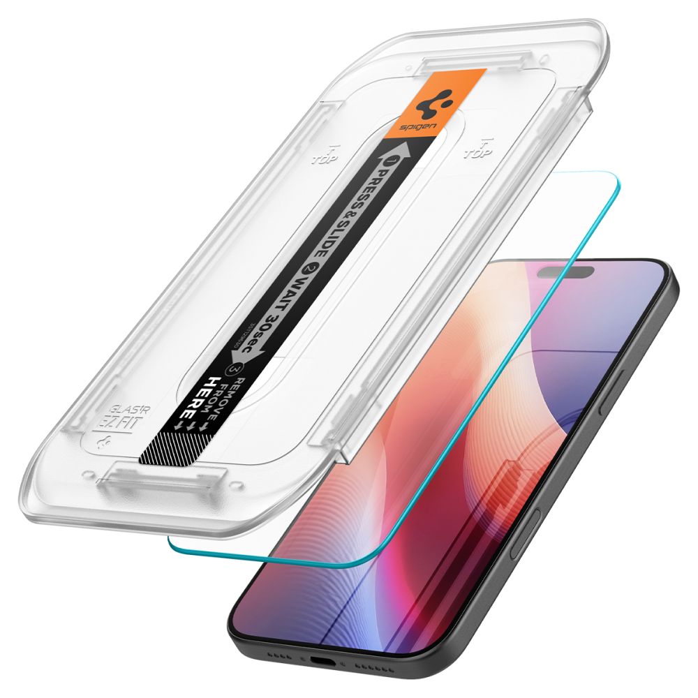 Spigen GlastR EZ FIT schermbeschermfolie voor Apple iPhone 17 Pro / 17 / 16 Pro, Gehard Glas, Volledige Lijm, Set van 2 stuks