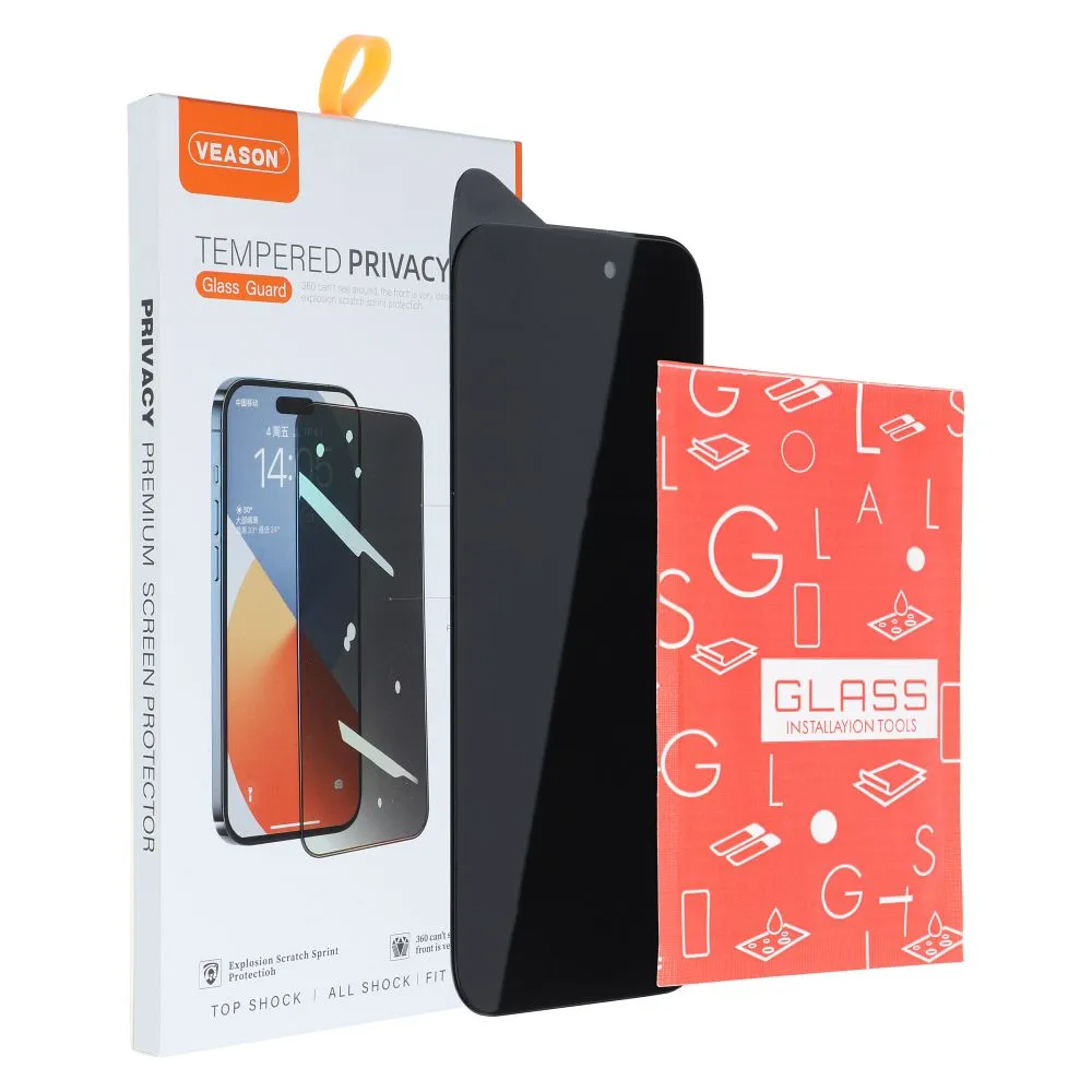 Privacy Screen Protector Veason voor Apple iPhone 16 Pro Max, Gehard Glas, Volledige Lijm, 6D