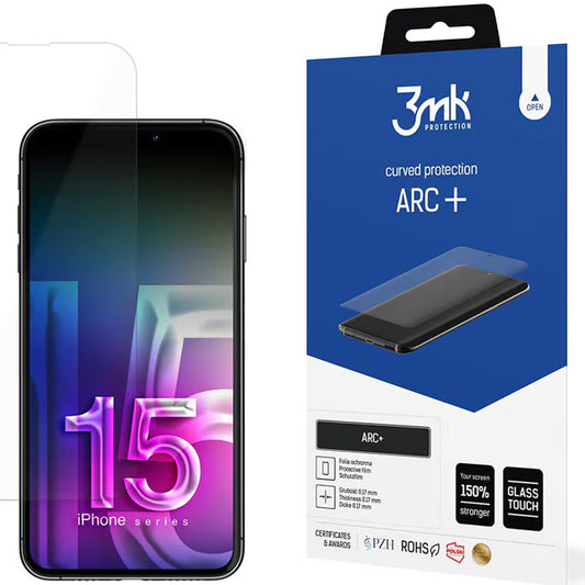 3MK ARC+ schermbeschermfolie voor Apple iPhone 15, plastic