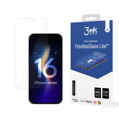 3MK FlexibleGlass Lite schermbeschermfolie voor Apple iPhone 16 Pro, Flexibel Glas, Volledige Lijm