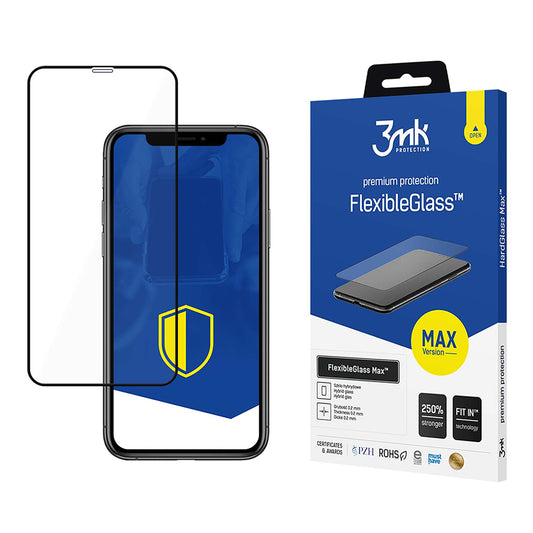 3MK FlexibleGlass Max schermbeschermfolie voor Apple iPhone 11 / XR, Flexibel Glas, Volledige Lijm, Zwart