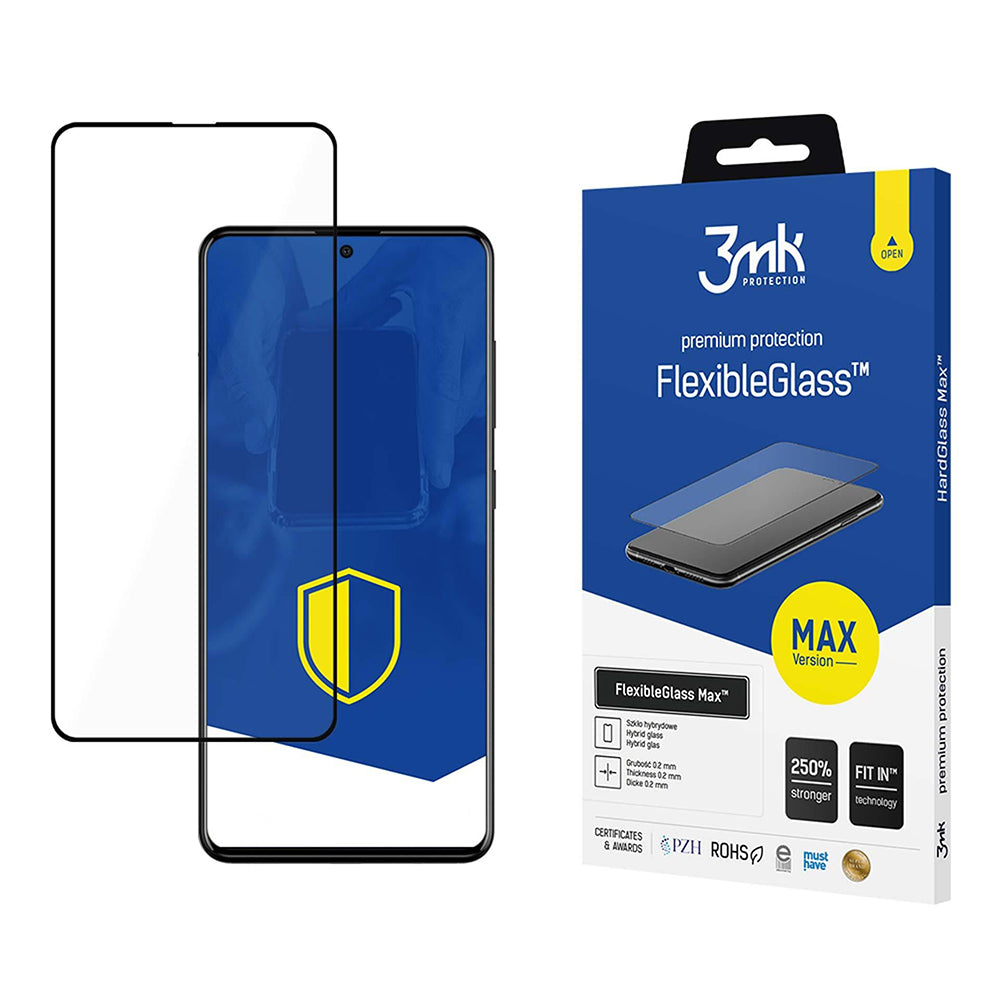 3MK FlexibleGlass Max schermbeschermfolie voor Samsung Galaxy A52s 5G A528 / A52 5G A526 / A52 A525, Flexibel glas, Full Glue, Zwart