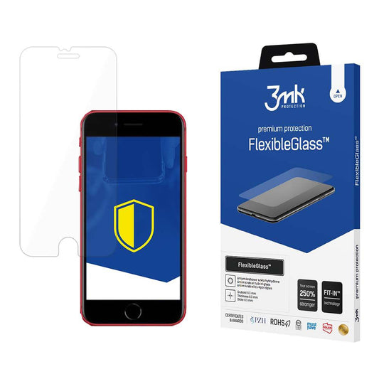 3MK FlexibleGlass schermbeschermfolie voor Apple iPhone SE (2022) / SE (2020) / 8 / 7, Flexibel glas, Full Glue