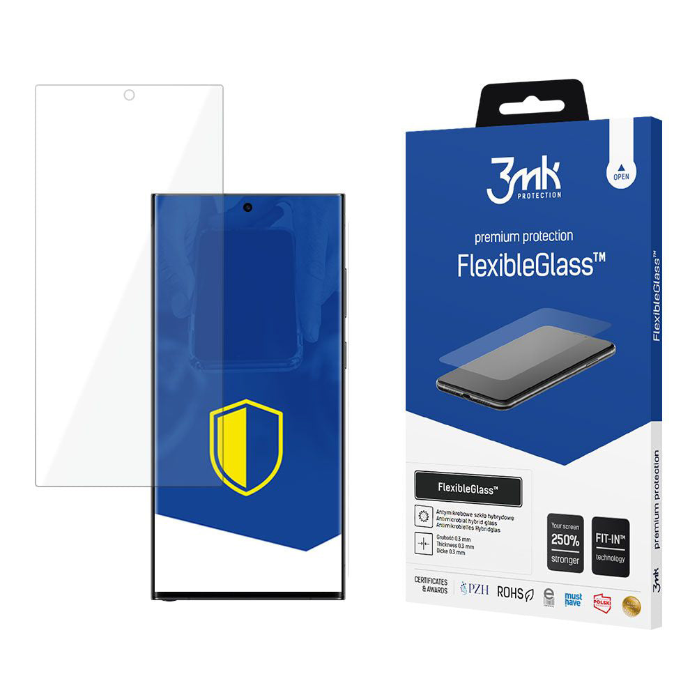 3MK FlexibleGlass schermbeschermfolie voor Samsung Galaxy S24 Ultra S928, Flexibel Glas, Volledige Lijm