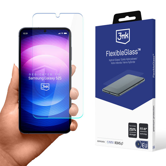 3MK FlexibleGlass schermbeschermfolie voor Samsung Galaxy S25 S931, Flexibel Glas, Volledige Lijm