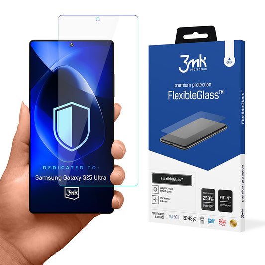 3MK FlexibleGlass schermbeschermfolie voor Samsung Galaxy S25 Ultra S938, Flexibel Glas, Volledige Lijm
