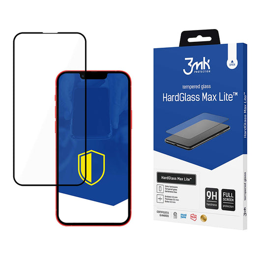 3MK HardGlass Max Lite schermbeschermfolie voor Apple iPhone 17e / 16e / 14 / 13 Pro, gehard glas, volledige lijm, zwart