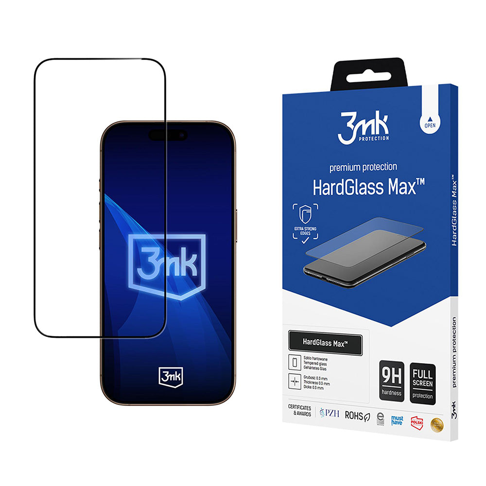 Beschermfolie Scherm 3MK HardGlass Max voor Apple iPhone 17 Pro Max, Gehard Glas, Volledige Lijm, Zwart