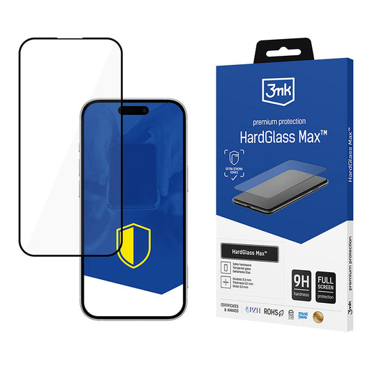 Beschermfolie Scherm 3MK HardGlass Max voor Apple iPhone 17 Pro, Gehard Glas, Volledige Lijm, Zwart