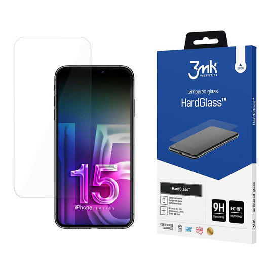 3MK HardGlass schermbeschermfolie voor Apple iPhone 15, gehard glas, volledige lijm