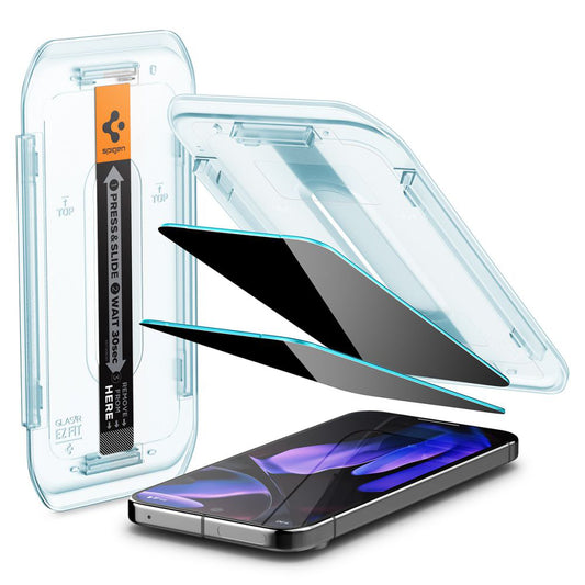 Privacy Screen Protector Spigen GlastR EZ FIT voor Google Pixel 9 / 9 Pro, Gehard Glas, Volledige Lijm, Set van 2 stuks