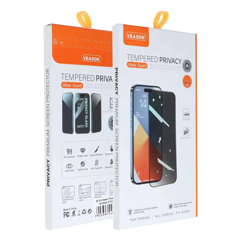 Privacy Screen Protector Veason voor Apple iPhone 16, Gehard Glas, Volledige Lijm, 6D