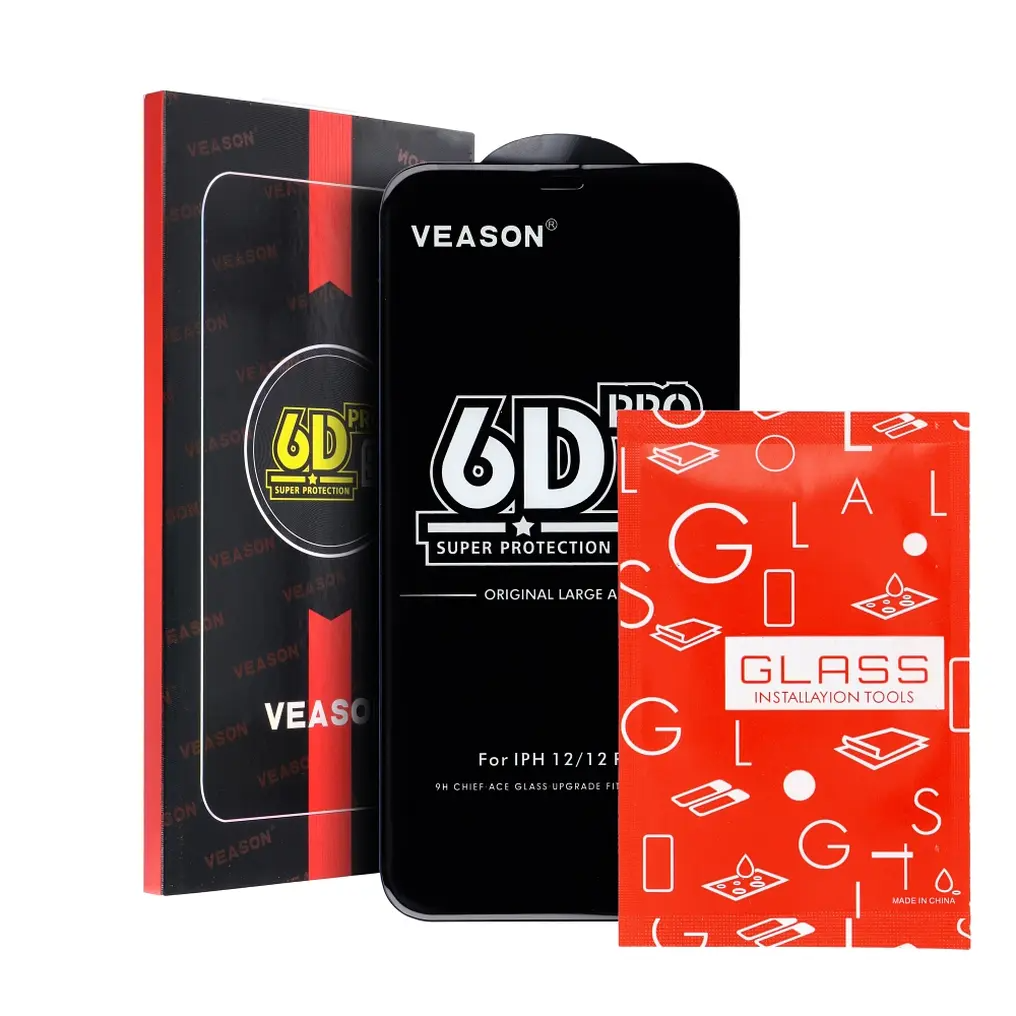 Veason PRO schermbeschermfolie voor Apple iPhone 17 / 16 Pro, gehard glas, volledige lijm, 6D, zwart