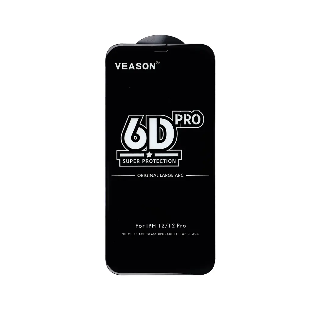 Veason PRO schermbeschermfolie voor Apple iPhone 17 / 16 Pro, gehard glas, volledige lijm, 6D, zwart