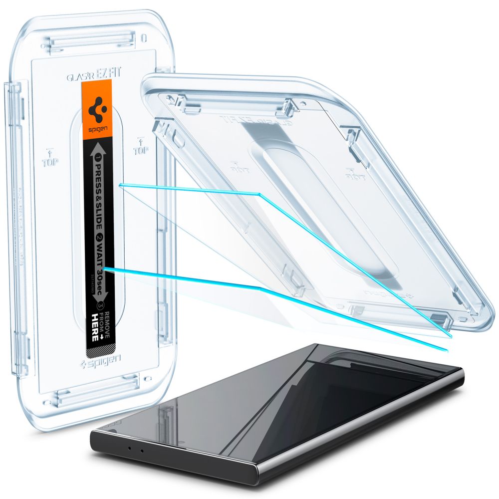 Spigen EZ FIT Screen Protector voor Samsung Galaxy S24 Ultra S928, Glasbeschermd, Volledig gelijmd, Set 2 stuks 