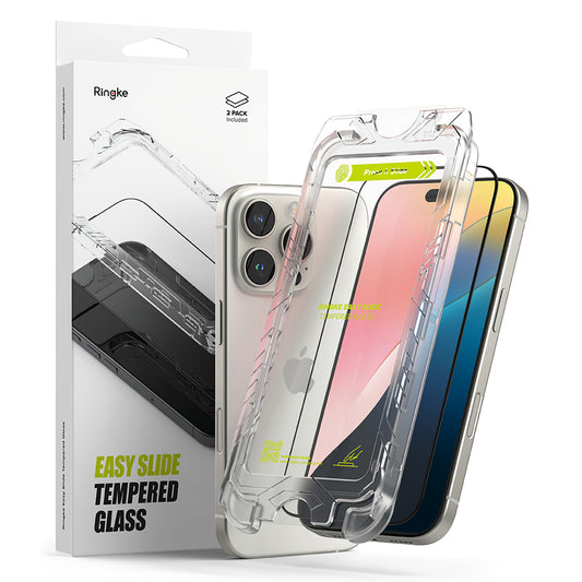 Ringke Easy Slide Screen Protector voor Apple iPhone 16 Pro Max, Volledige lijm, Set 2 stuks, Zwart