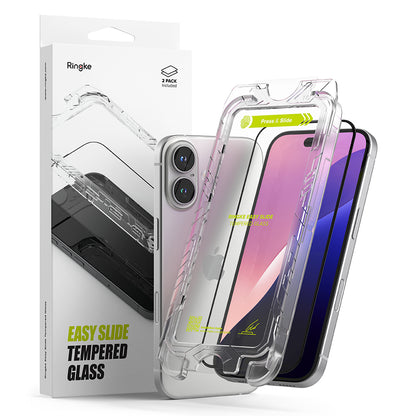 Ringke Easy Slide Screen Protector voor Apple iPhone 16 Plus / 15 Plus, Glasbeschermd, Volledig gelijmd, Set 2 stuks, Zwart