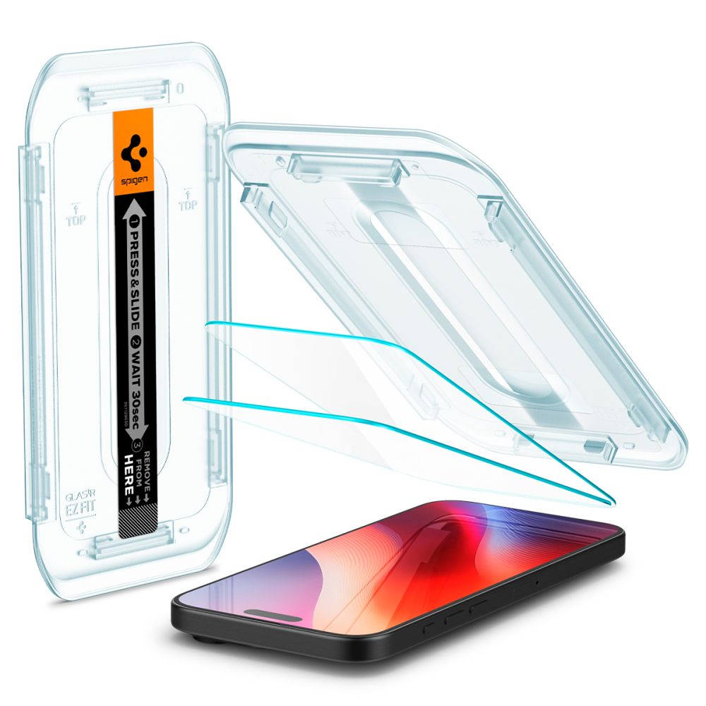 Spigen GlastR EZ FIT schermbeschermfolie voor Apple iPhone 17 Pro / 17 / 16 Pro, Gehard Glas, Volledige Lijm, Set van 2 stuks