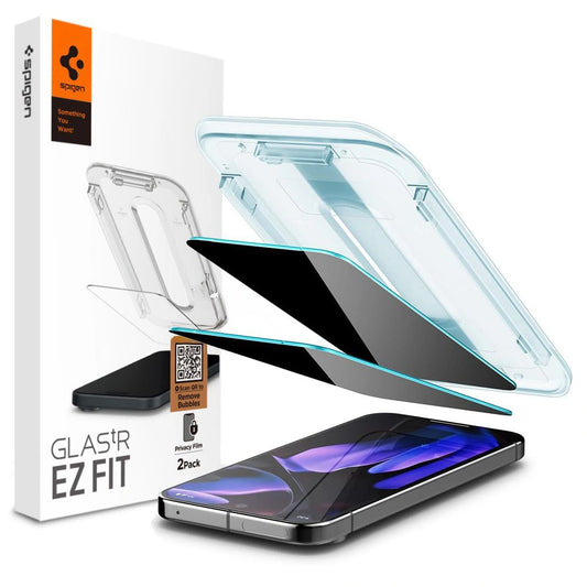 Privacy Screen Protector Spigen GlastR EZ FIT voor Google Pixel 9 Pro XL, Gehard Glas, Volledige Lijm, Set van 2 stuks AGL09313