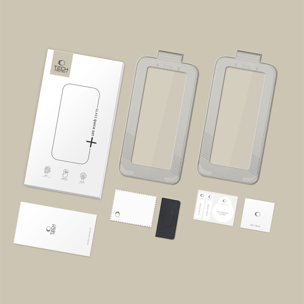 Beschermfolie Tech-Protect Quick Set+ voor Apple iPhone 17, Gehard Glas, Volledige Lijm, Set van 2 stuks, Zwart
