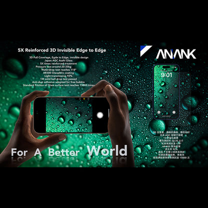 Beschermfolie Anank 5X Versterkt Onzichtbaar voor Apple iPhone 17 Air, Gehard Glas, Volledige Lijm, 3D, Zwart