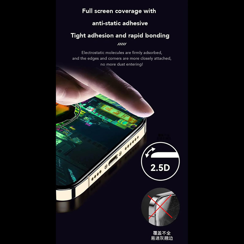 Anank Anti-Fingerprint Screen Protector voor Apple iPhone 14 Pro Max, Gehard Glas, Volledige Lijm, 2.5D, Zwart