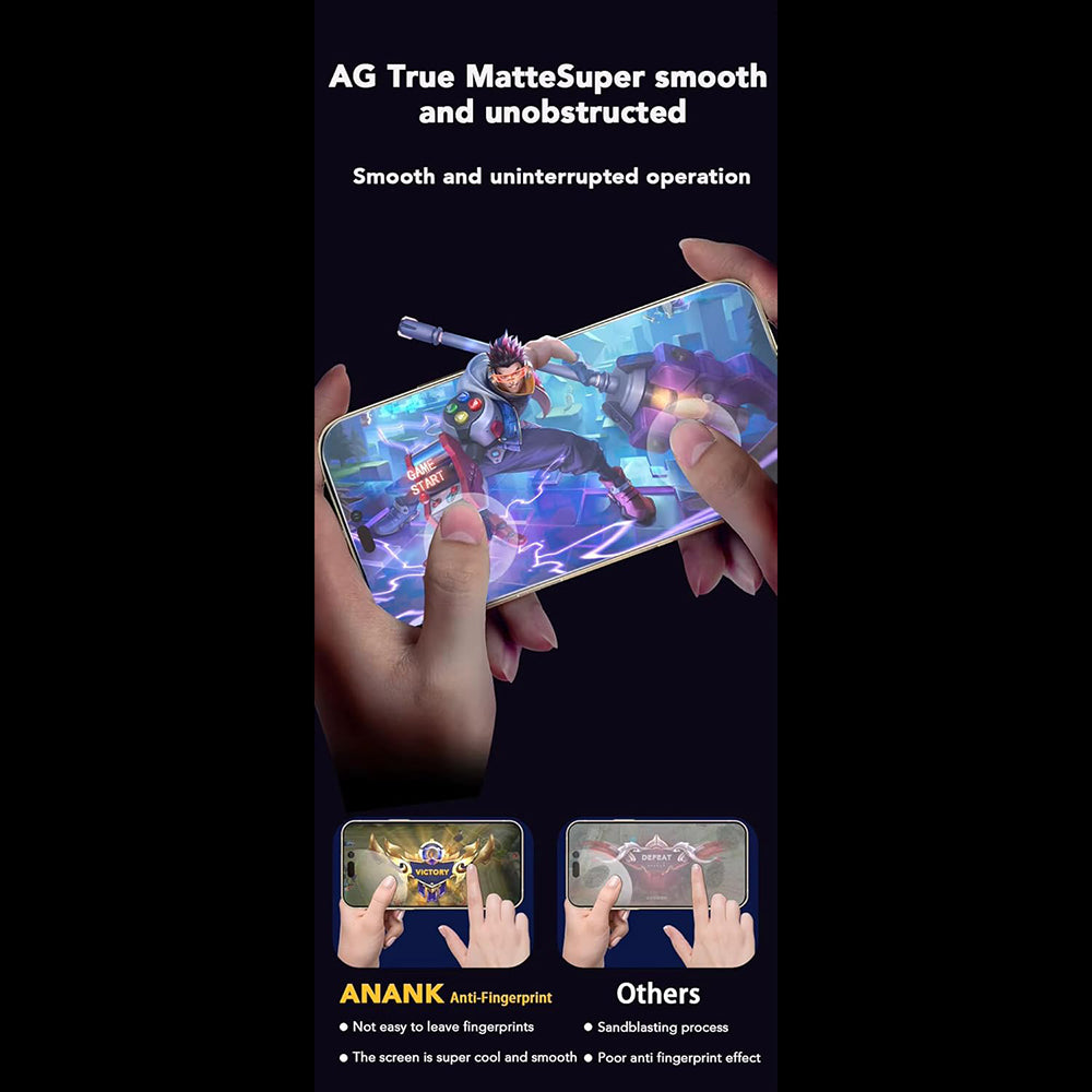 Anank Anti-Fingerprint Screen Protector Film for Apple iPhone 17e / 16e / 14 / 13 Pro, Tempered Glass, Full Glue, 2.5D, Black