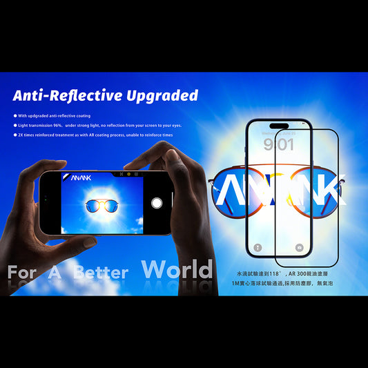 Beschermfolie Anank Anti Reflection voor Apple iPhone 17 Pro Max, Gehard Glas, Full Glue, 2.5D, Zwart