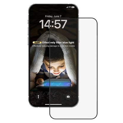 Anti Blue Light Beschermfolie Anank 3X Versterkt voor Apple iPhone 16 Pro Max, Gehard Glas, Volledige Lijm, 2.5D, Zwart