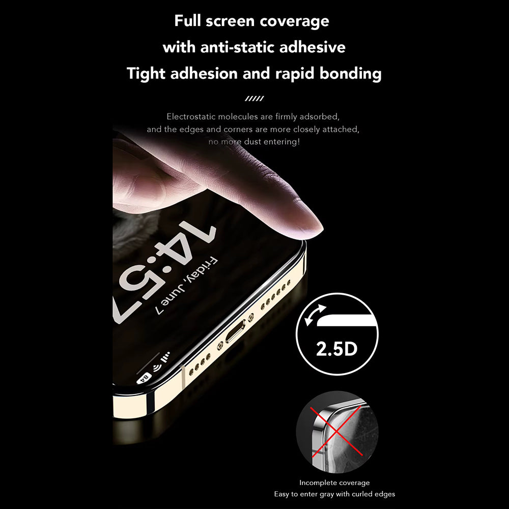 Anti Blue Light Anank 3X Versterkte Screenprotector voor Apple iPhone 16 Pro, Gehard Glas, Volledige Lijm, 2.5D, Zwart