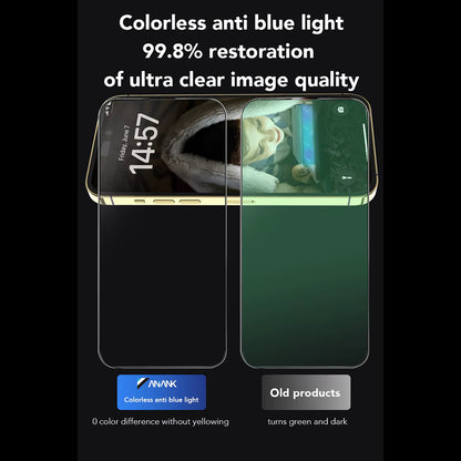 Anti Blue Light Anank 3X Versterkte Screenprotector voor Apple iPhone 16 Pro, Gehard Glas, Volledige Lijm, 2.5D, Zwart