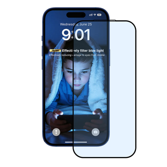 Beschermfolie Scherm Anti Blauw Licht Anank 5X Versterkt voor Apple iPhone 17 Air, Gehard Glas, Volledige Lijm, 2.5D, Zwart