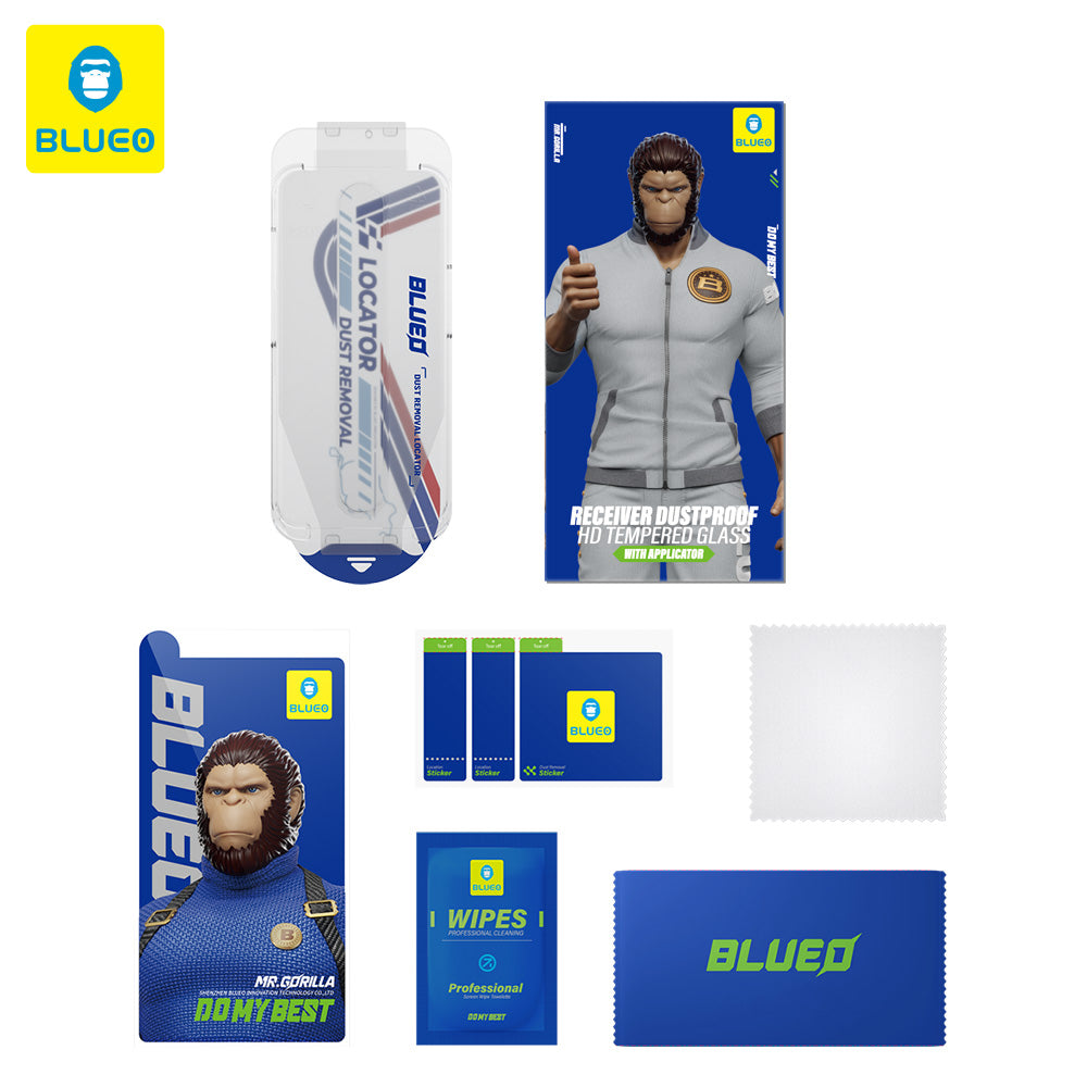 Blueo Anti-Dust HD Applicator Pro schermbeschermfolie voor Apple iPhone 16 Pro Max, gehard glas, volledige lijm, zwart