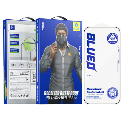 Blueo Anti-Dust HD schermbeschermfolie voor Apple iPhone 15 Pro, gehard glas, volledige lijm, zwart