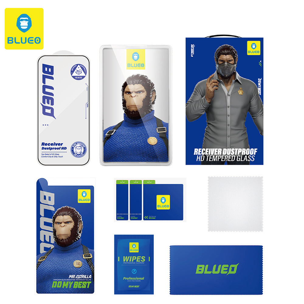 Blueo Anti-Dust HD schermbeschermfolie voor Apple iPhone 15 Pro, gehard glas, volledige lijm, zwart