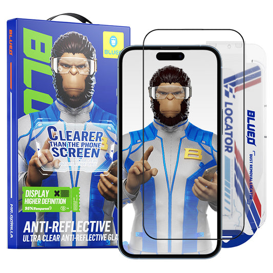 Blueo Anti-Reflecterende HD Applicator Pro Screen Protector voor Apple iPhone 16 Pro, Gehard Glas, Volledige Lijm, Zwart