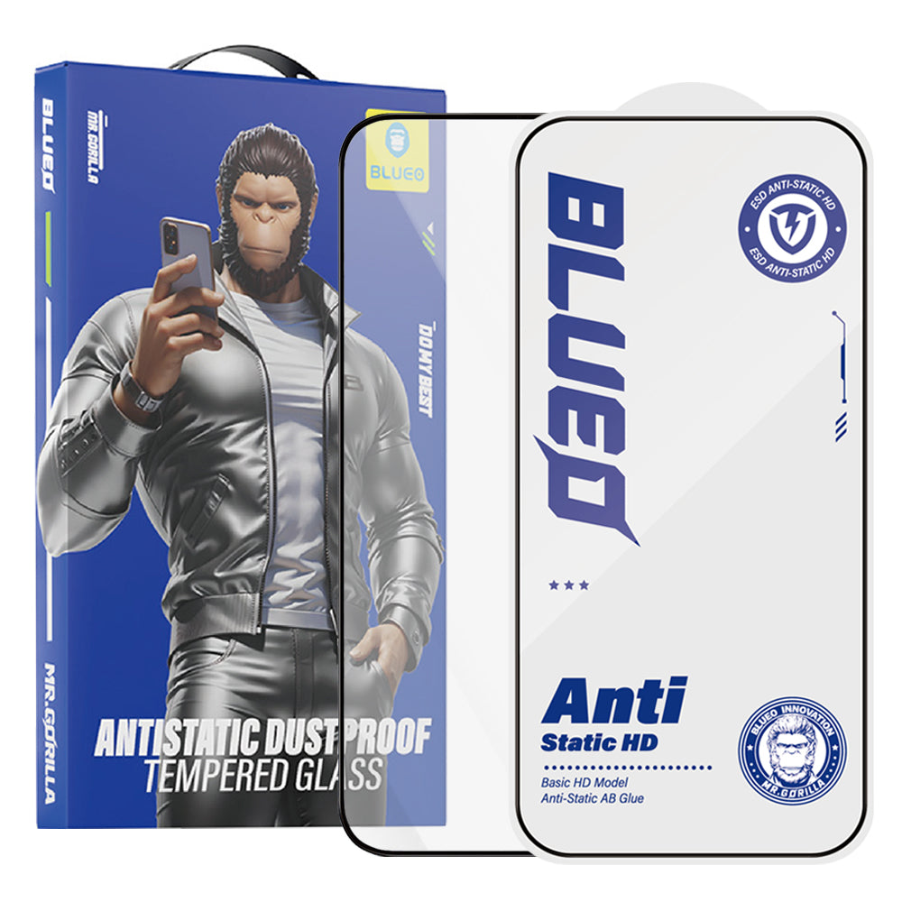 Blueo Anti-Static HD schermbeschermfolie voor Apple iPhone 14 Pro Max, gehard glas, volledige lijm, zwart