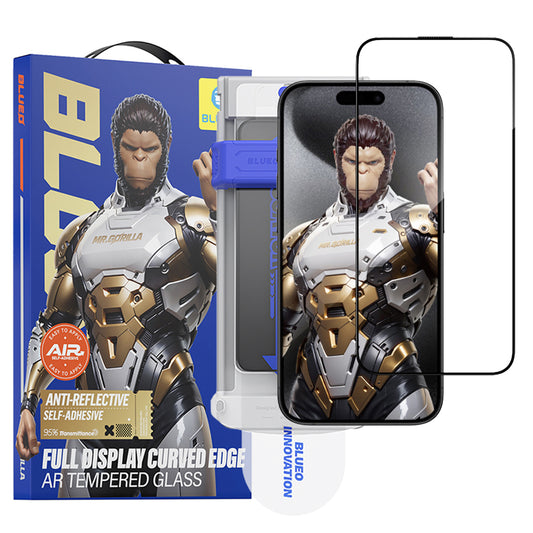 Blueo AR Applicator Pro schermbeschermfolie voor Apple iPhone 16 Pro Max, gehard glas, full glue, 3D, zwart
