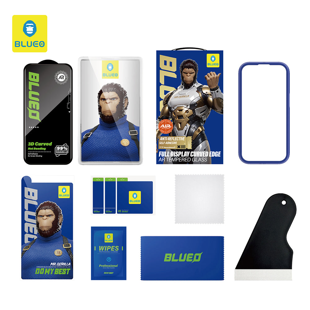 Blueo AR schermbeschermfolie voor Apple iPhone 16 Pro, gehard glas, full glue, 3D, zwart