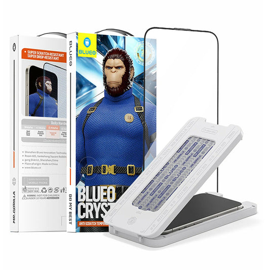 Blueo Crystal Anti-Kras Beschermfolie Applicator voor Apple iPhone 16 Pro Max, Gehard Glas, Volledige Lijm, Zwart