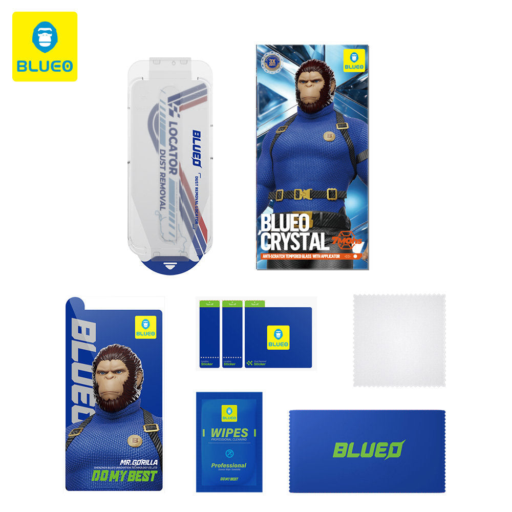 Beschermfolie Blueo Crystal Anti-Scratch Applicator voor Apple iPhone 17 Pro / 17 / 16 Pro, Gehard Glas, Volledige Lijm, Zwart