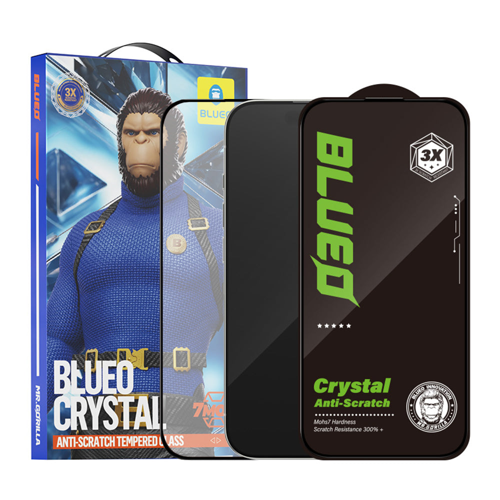 Blueo Crystal Anti-Kras Screen Protector voor Apple iPhone 16 Plus / 15 Plus, Gehard Glas, Volledige Lijm, Zwart