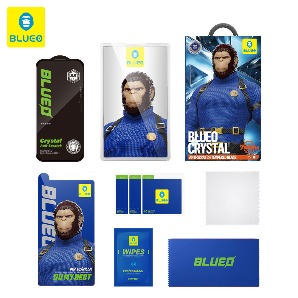 Blueo Crystal Anti-Kras Screen Protector voor Apple iPhone 16 Pro, Gehard Glas, Volledige Lijm, Zwart