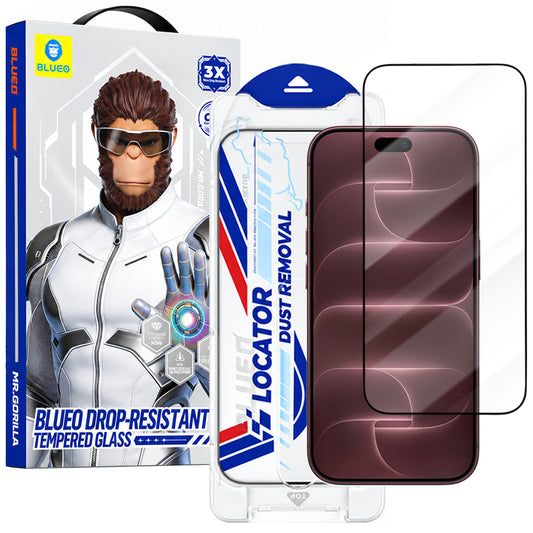 Blueo Drop Resistant Applicator Pro-schermbeschermer voor Apple iPhone 18 Pro Max / 17 Pro Max, gehard glas, volledige kleeflaag, zwart