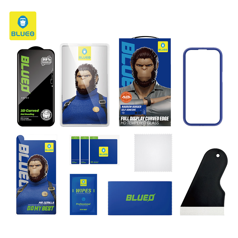 Blueo HD schermbeschermfolie voor Apple iPhone 16 Pro Max, gehard glas, full glue, 3D, zwart